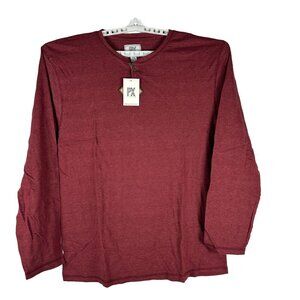 PX Mens Eco-Friendly Henley Shirt Long Sleeve Size XXL Polyester Burgundy Red